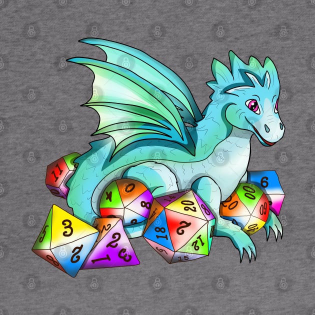 Cute baby cartoon dragon with dnd dice by cuisinecat